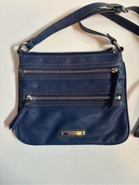 Nine West Navy Blue Leather Crossbody with Silver Hardware